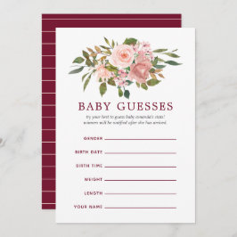 Invitación Rubor floral y Burgundy Baby Shower Baby Guesses