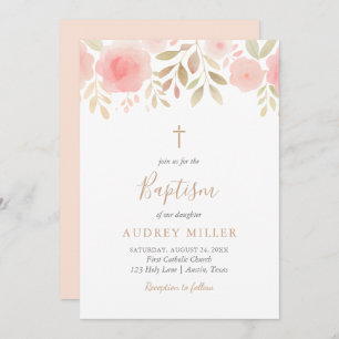 Invitación Rubor Florals Cross Baptism