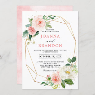Invitación Rubor Florals Gold Modern Frame Boda