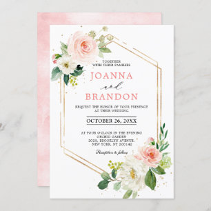 Invitación Rubor Florals Gold Modern Frame Boda