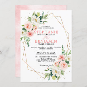 Invitación Rubor Florals Gold Modern Frame Boda