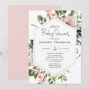 Invitación Rubor Florals y Greenery Watercolor Baby Shower