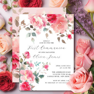 Invitación Rubor florece primera comunión sagrada