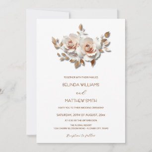 Invitación Rubor  Flores 3D Rosa Dorado Simple