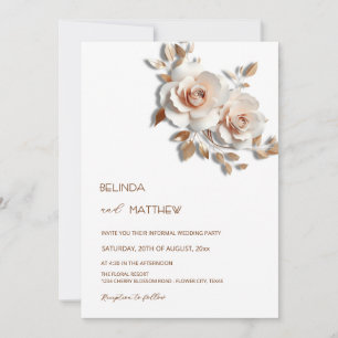 Invitación Rubor Flores 3D Rosa Dorado Simple