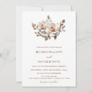 Invitación Rubor Flores 3D Rosa Dorado Simple