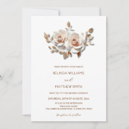 Invitación Rubor Flores 3D Rosa Dorado Simple