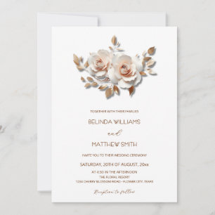 Invitación Rubor  Flores 3D Rosa Dorado Simple