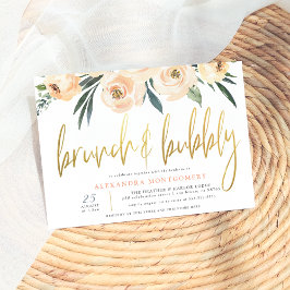 Invitación Rubor Flores Gold Brunch & Bubbly Bridal Shower