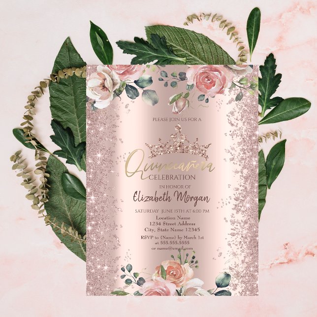 Invitación Rubor Flowers Diamonds Rosa Gold (Subido por el creador)