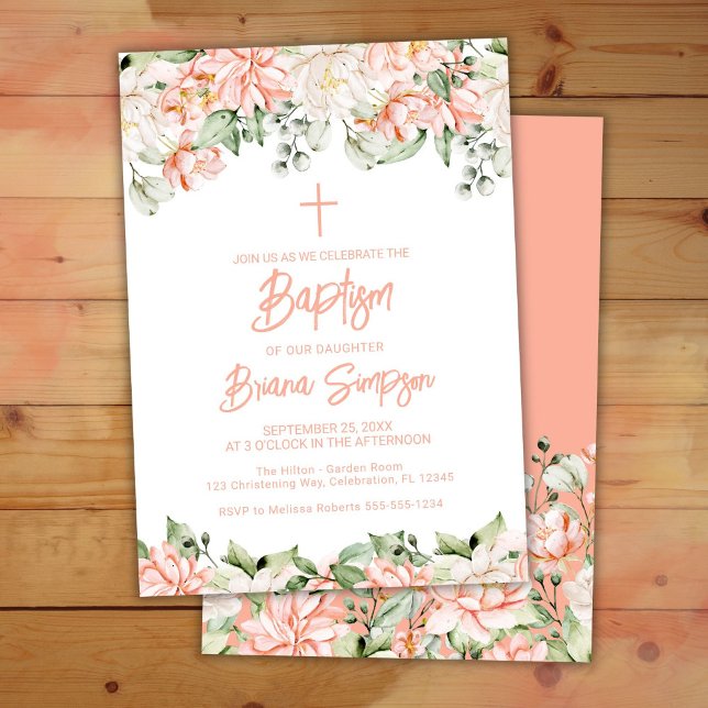 Invitación Rubor Flowers Flowers Feach Floral Baptism (Subido por el creador)
