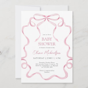 Invitación Rubor Frame Baby Shower con cinta de opciones rosa