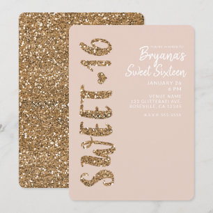 Invitación Rubor Glitter Rose Gold Dulce 16 Dieciséis Fiesta