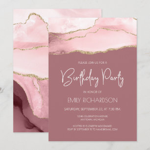 Invitación Rubor Gold Agate Dusty Rosa Cualquier Año Cumpleañ