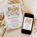 Invitación Rubor Gold Boho Jungle Wild One First Birthday Chi<br><div class="desc">Invitación de cumpleaños con temática de safari con hojas de color oro y rubor tropical femenina y un grupo de lindos animales de la selva</div>