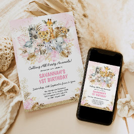 Invitación Rubor Gold Boho Jungle Wild One First Birthday Chi