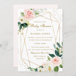 Invitación Rubor Gold Floral Baby Shower geométrico
