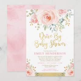 Invitación Rubor Gold Floral Drive De Baby Shower Quarantine