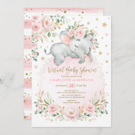 Invitación Rubor Gold Floral Elephant Virtual Baby Shower
