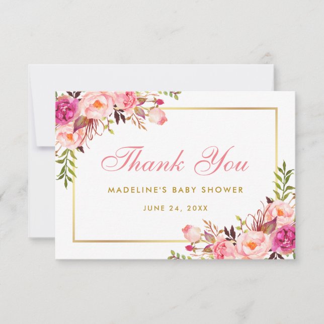 Invitación Rubor Gold Floral Rosa Gracias P (Anverso)