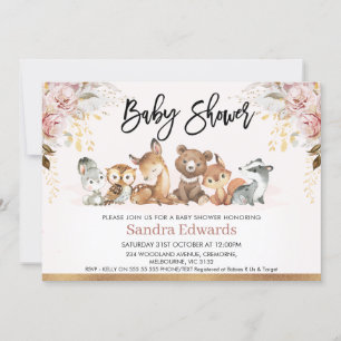 Invitación Rubor Gold Floral Woodland Baby Shower