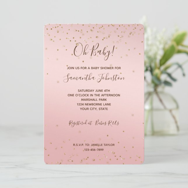 Invitación Rubor Gold Glitz Confetti Sparkle Baby Shower (Anverso de pie)