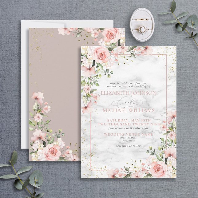 Invitación Rubor Gold Greenery Dusty Pink Floral Boda Invi (Subido por el creador)