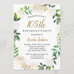 Invitación Rubor Gold Watercolor Wreath 105th Birthday