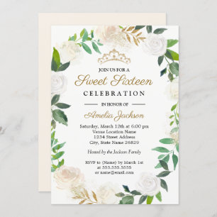 Invitación Rubor Gold Watercolor Wreath Sweet 16