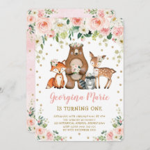 Rubor Gold Woodland Animales Girly Floral Cumpleañ