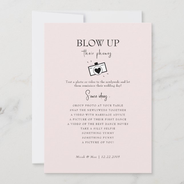 Invitación Rubor Golpea Su Teléfono Recepción De Boda (Anverso)