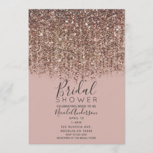 Invitación Rubor Gris Marrón Rosa Bronce Dorado Brillo Fiesta