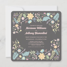 Invitación Rubor gris rosa Aqua Boda floral moderno