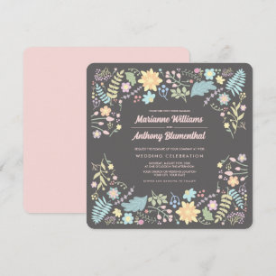 Invitación Rubor gris rosa Aqua Boda floral moderno