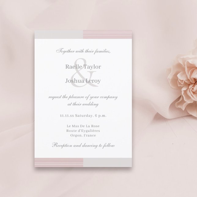 Invitación Rubor Gris Rosa Rayos Blancos Ampersand Boda (Subido por el creador)