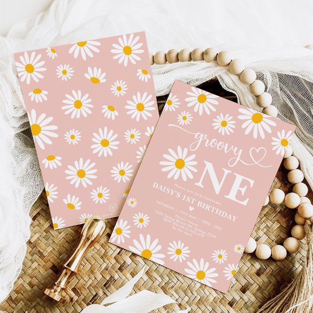 Invitación Rubor Groovy One Boho Daisy Floral Primer cumpleañ (Subido por el creador)