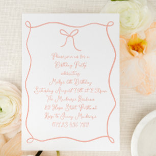 Invitación Rubor Hand Drake Bow Chica Partido Cumpleaños