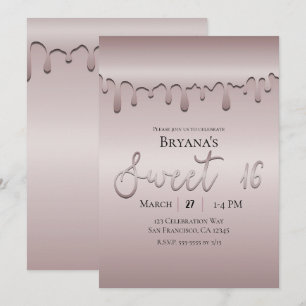 Invitación Rubor Helado Rosa Dorado Rosa Goteo Dulce 16 Dieci