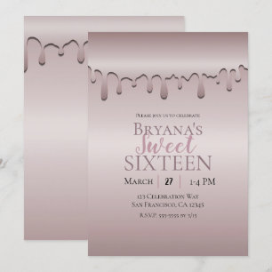 Invitación Rubor Helado Rosa Dorado Rosa Goteo Dulce 16 Dieci