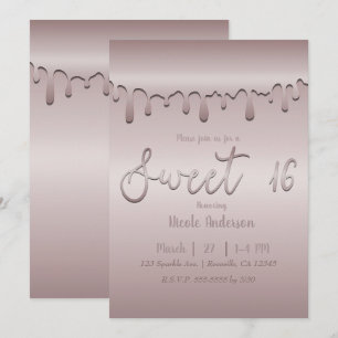 Invitación Rubor Helado Rosa Drip Dorado Rosado Dulce 16 Diec