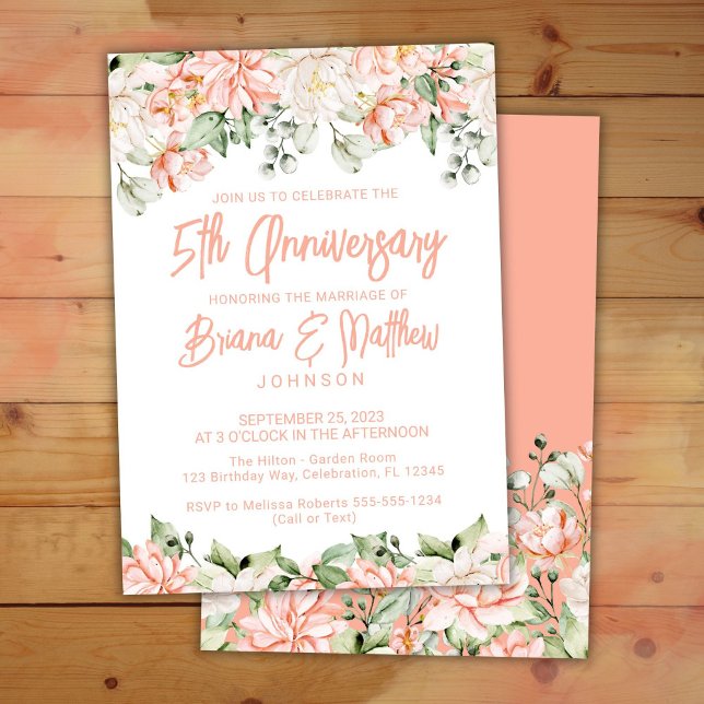 Invitación Rubor Ivory Floral 5° aniversario del Boda (Subido por el creador)