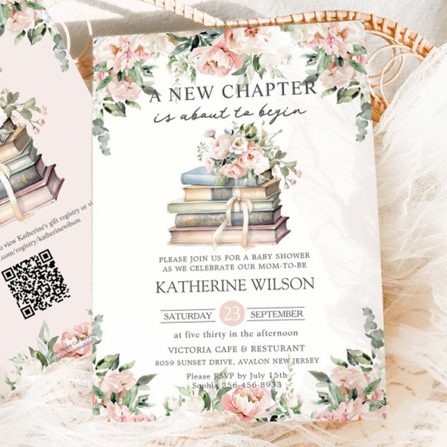 Invitación Rubor Ivory Floral Books Nuevo capítulo Baby Showe (Subido por el creador)