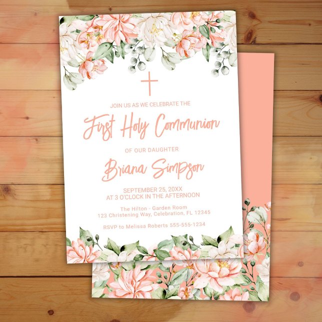 Invitación Rubor Ivory Floral primera comunión sagrada (Subido por el creador)