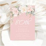 Invitación Rubor & Ivory Flowers 80th Birthday Party<br><div class="desc">Rubor & Ivory Flowers Womans 80th Birthday Party Invitation Siga nuestra tienda para muchas más invitaciones y diseños</div>