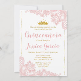 Invitación Rubor Lace y Purpurina Princesa de Oro Quinceañera