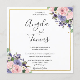 Invitación Rubor Lavender Floral Greenery Boda Gold Square