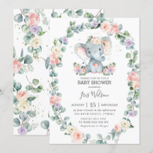 Rubor Lilac Floral Greenery Elephant Baby Shower