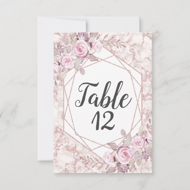 Invitación Rubor Marble Geométrico Frame Boda Números de tabl (Anverso)