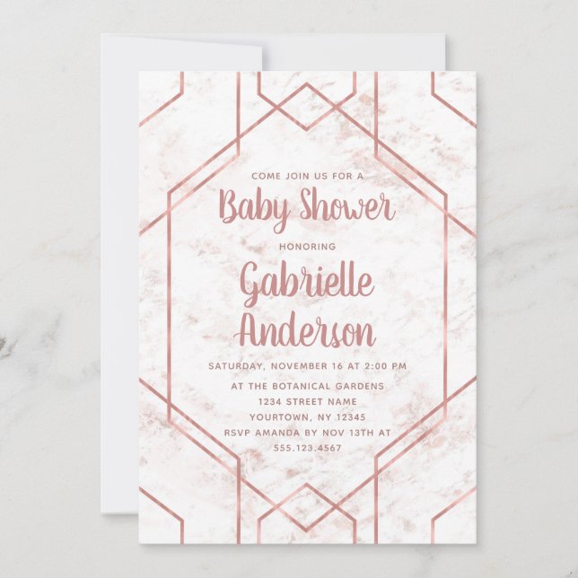 Invitación Rubor Marble y Rosa Gold Baby Shower (Anverso)