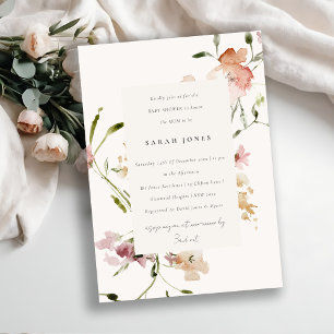 Invitación Rubor Meadow Watercolor Floral Baby Shower